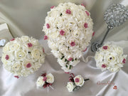 Rose Bouquets With Dusky Pink Satin Diamante Flowers