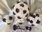 Burgundy Glitter Rose With Pearls & Pearl Diamante Brooch