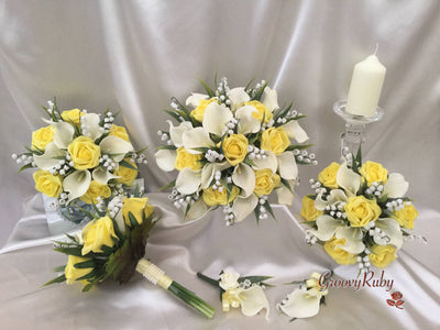 Lemon Roses With Lily of the Valley & Large Calla Lily