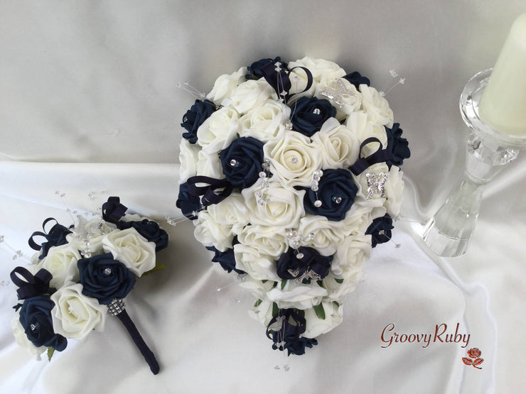 Navy & Ivory Butterfly Crystal