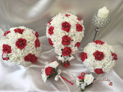 Red & Ivory Rose Crystal With Ivory Pearl Babies Breath