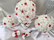 Rose Bouquets With Red Satin Diamante Flowers