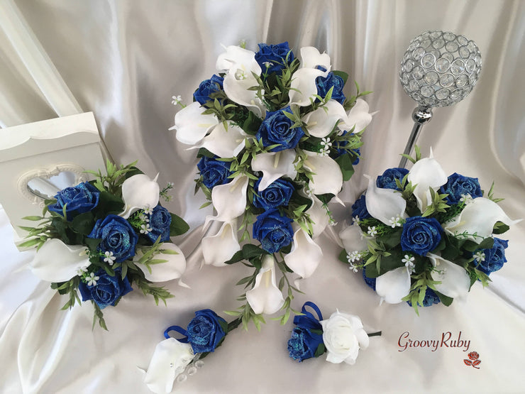 Royal Blue Glitter Roses & Large White Calla Lily