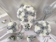 Silver Glitter Rose With Silver Babies Breath