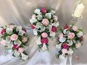 Hot Pink & Baby Pink Rose & Large White Calla Lily