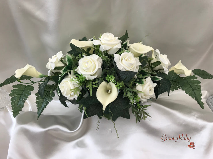 Ivory Rose & Calla Lily Table Centrepiece