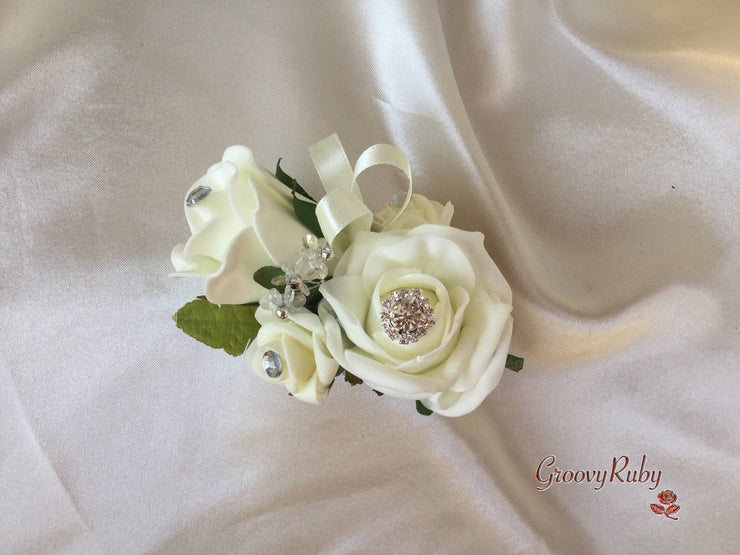 Large Ladies Pin On Corsage With Crystal Spray & Ribbon - Colour Combination Of Your Choice