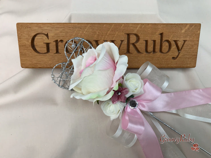 Pink Centre Silk & Ivory Roses With Gypsophila *Limited Edition*