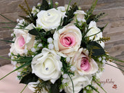 Pink Centre Silk & Ivory Roses With Gypsophila *Limited Edition*