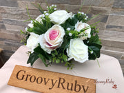 Pink Centre Silk & Ivory Roses With Gypsophila *Limited Edition*