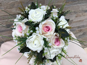 Pink Centre Silk & Ivory Roses With Gypsophila *Limited Edition*