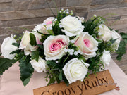 Pink Centre Silk & Ivory Roses With Gypsophila *Limited Edition*