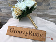 Champagne, Light Gold & Ivory Roses With Gypsophila