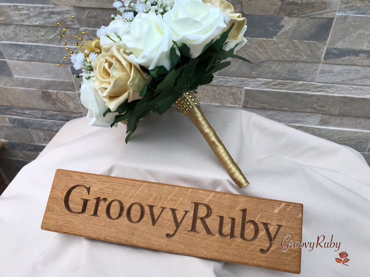 Champagne, Light Gold & Ivory Roses With Gypsophila