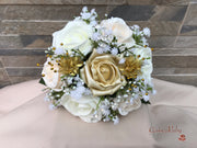 Champagne, Light Gold & Ivory Roses With Gypsophila