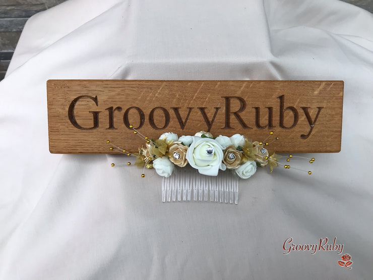 Champagne, Light Gold & Ivory Roses With Gypsophila