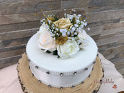 Champagne, Light Gold & Ivory Roses With Gypsophila