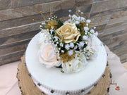 Champagne, Light Gold & Ivory Roses With Gypsophila