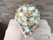 Champagne, Light Gold & Ivory Roses With Gypsophila