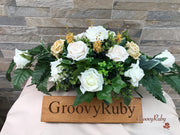 Champagne, Light Gold & Ivory Roses With Gypsophila