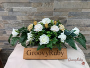 Champagne, Light Gold & Ivory Roses With Gypsophila