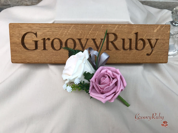 Grey & Mixed Pink Foam Roses With Gypsophila & Crystal