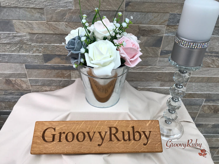Grey & Mixed Pink Foam Roses With Gypsophila & Crystal