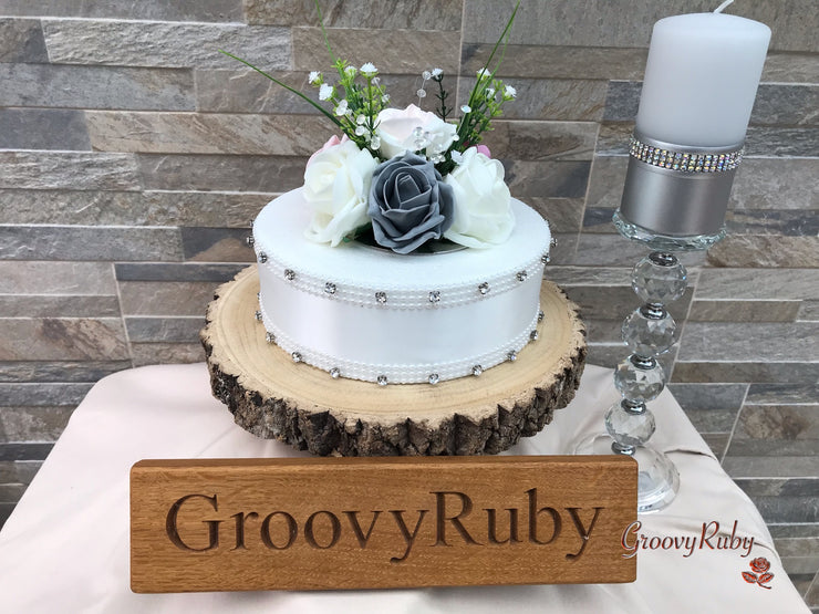 Grey & Mixed Pink Foam Roses With Gypsophila & Crystal