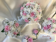 Baby Pink & Ivory Roses With Gypsophila & Pearl Sprays