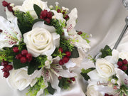 Small Tiger Lilies & Ivory Roses With Berries