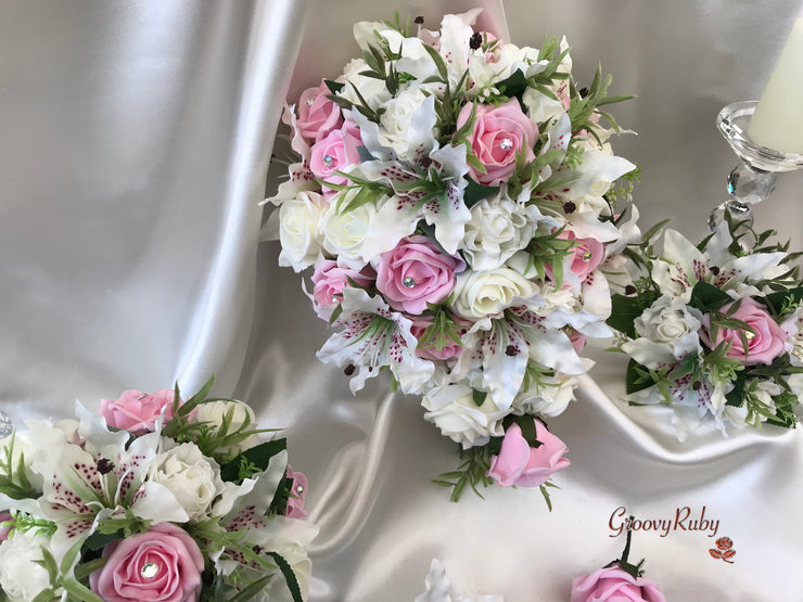 Small Tiger Lilies & Baby Pink Roses With Foliage