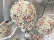 Mocha Pink & Ivory Rose With Silver & Crystal Butterfly