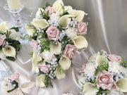 Mocha Pink Roses & Ivory Carnations With Calla Lily & Gypsophila