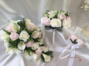 Blush Pink Rose & Large Ivory Calla Lilies With Crystal Butterfly Brooch