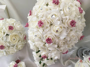 Rose Bouquets With Dusky Pink Satin Diamante Flowers