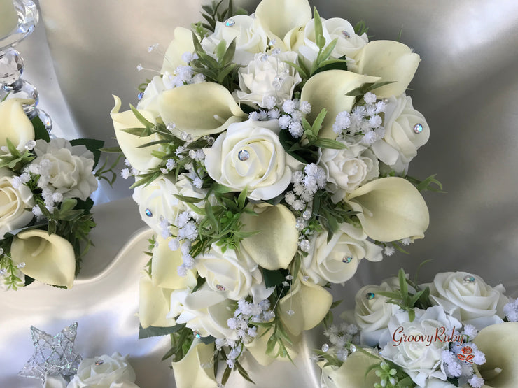 Ivory Roses & Carnations With Calla Lily & Gypsophila
