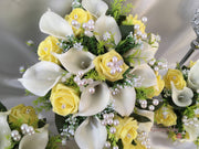 Lemon Rose & Large Calla Lily With Pearl Sprays & Pearl Brooch