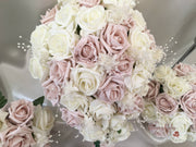 Mocha Pink Glitter Rose With Ivory Babies Breath