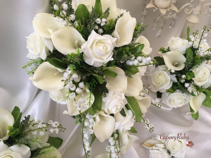 Ivory Rose & Large Calla Lily With Lily of the Valley