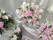 Baby Pink Rose, Lily of the Valley & Large Calla Lily With Diamante Brooch