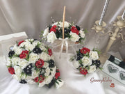 Black, Red & Ivory Rose With Foliage & Crystal Sprays
