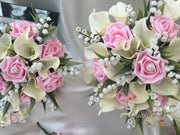 Baby Pink Rose, Lily of the Valley & Large Calla Lily With Diamante Brooch