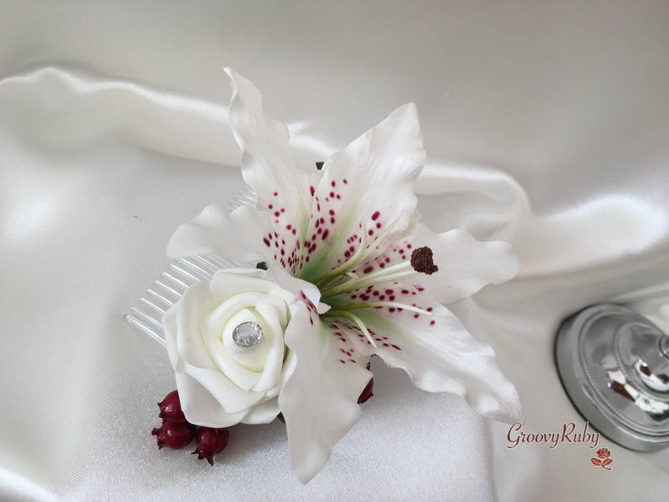 Small Tiger Lilies & Ivory Roses With Berries