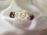 Burgundy & Ivory Rose Crystal With Ivory Pearl Babies Breath