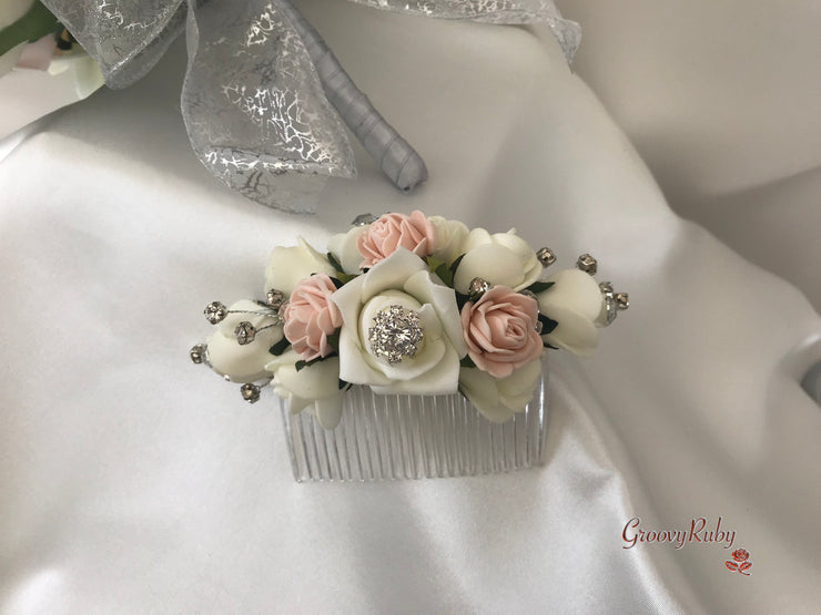 Mocha Pink & Ivory Rose With Silver & Crystal Butterfly