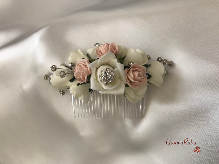 Mocha Pink & Ivory Rose With Silver & Crystal Butterfly
