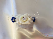 Royal Blue & Ivory Rose Crystal With Ivory Pearl Babies Breath