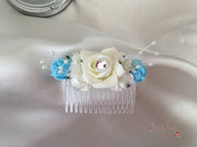 Turquoise & Ivory Rose Crystal With Ivory Pearl Babies Breath