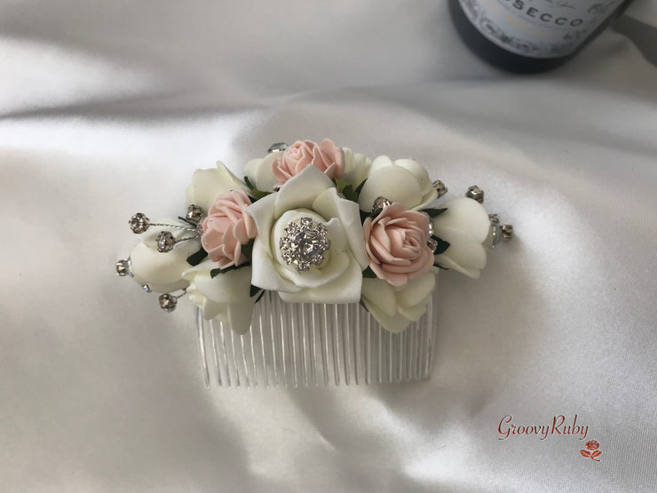Mocha Pink & Ivory Rose With Silver & Crystal Butterfly