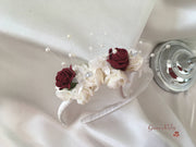 Burgundy & Ivory Rose Crystal With Ivory Pearl Babies Breath